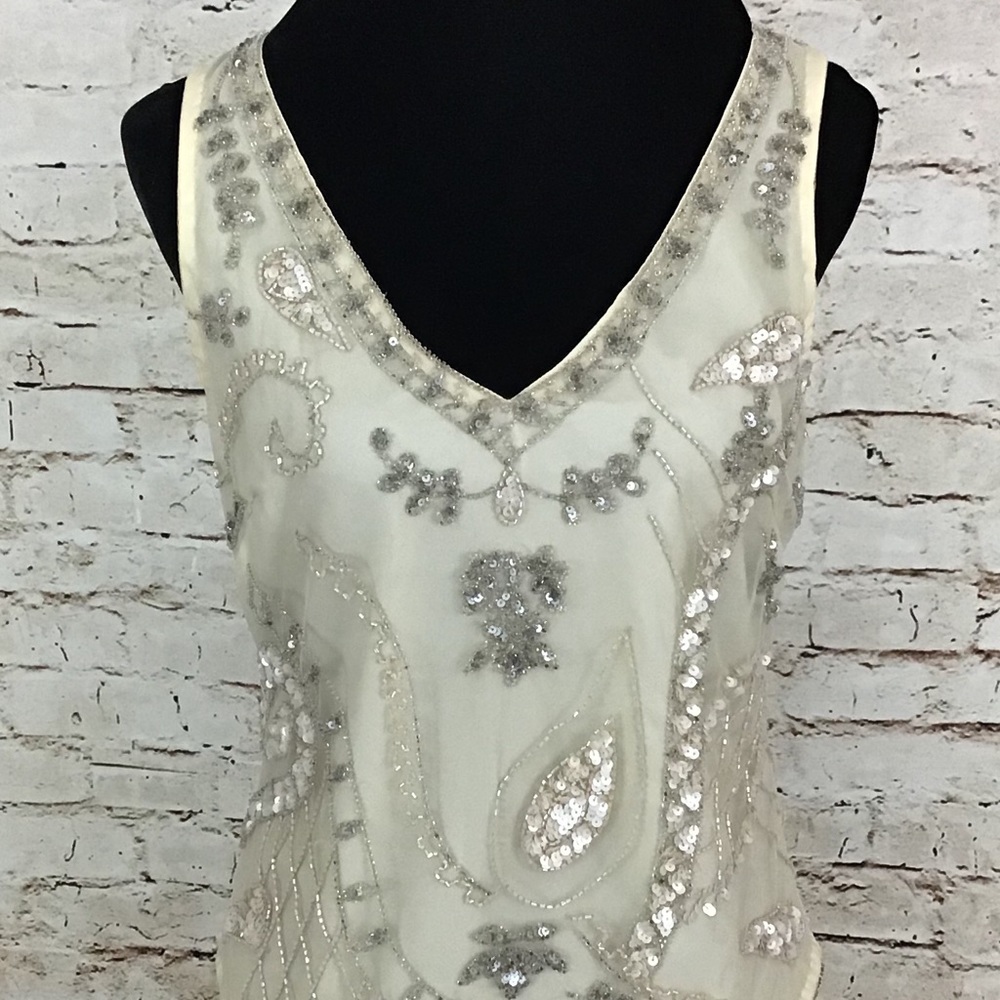 VINTAGE Beaded & Sequined Blouse Medium Ivory
